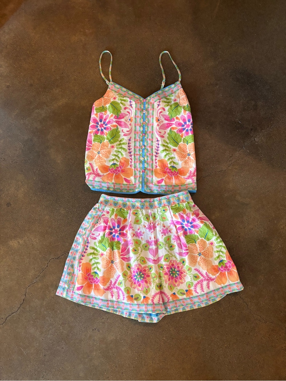 Flying Tomato Floral Pink & Green Two-Piece Women’s Set s small